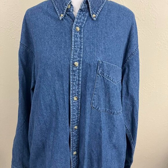 vintage 90s denim preppy western oversized jean button up - Picture 4 of 8